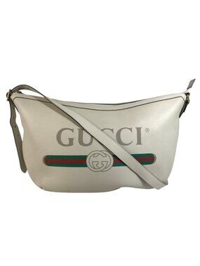 Gucci Shoulder Bag Logo Hobo Half Moon Leather White